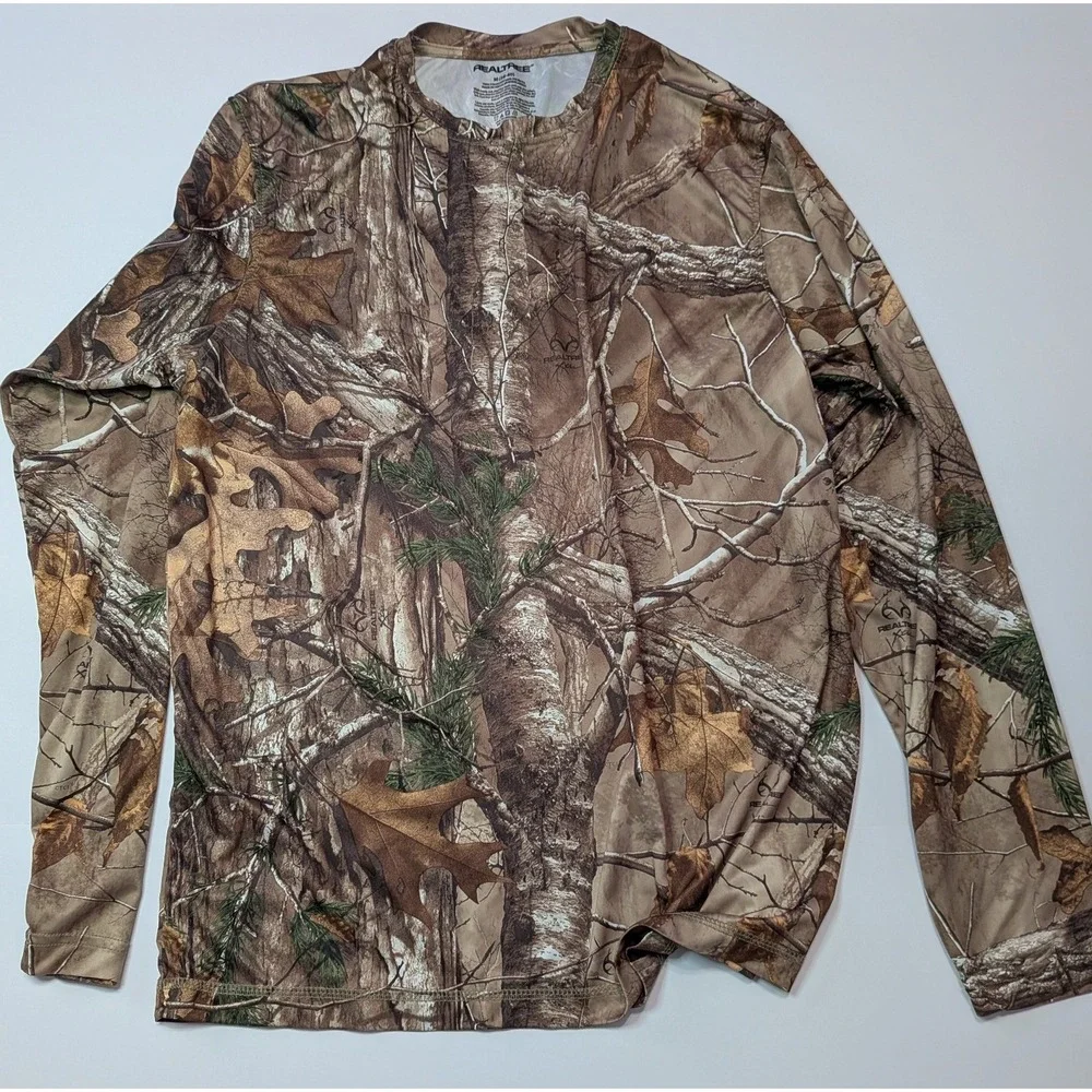 Realtree Xtra Camo Performance Shirt Mens Medium Brown Long Sleeve Hunting Top